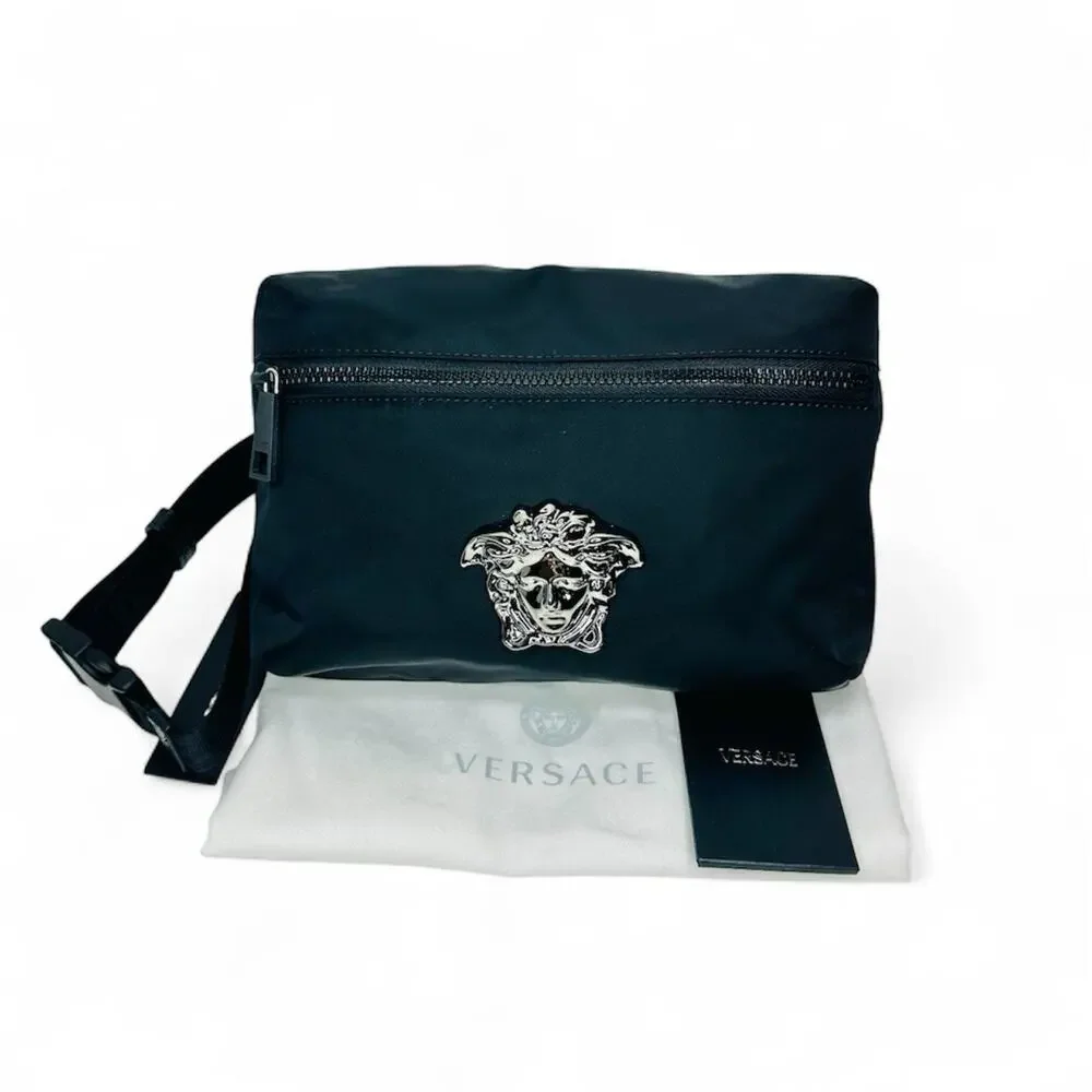 NWT Versace La Medusa Pallazo Black Nylon Fanny Pack Bum Belt Sling Bag $900